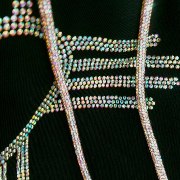 New Eddie Valentin Black Cropped Oversize Sparkly Crystals Studs Heart Hoodie M - Picture 4 of 10